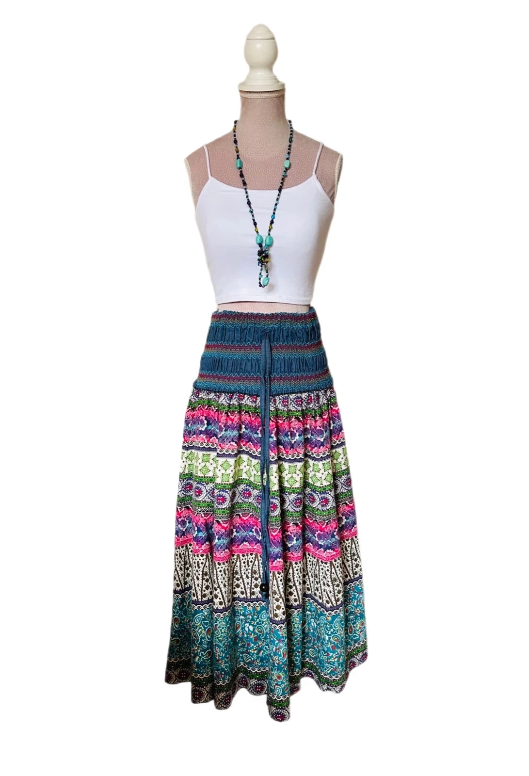 🩵🌿Jupe robe 2-in-1 Boheemse Ambachtelijke Vintage Folk Handgemaakte Etnische Hippy Rok Jurk 36/38🌿💜 – photo 5